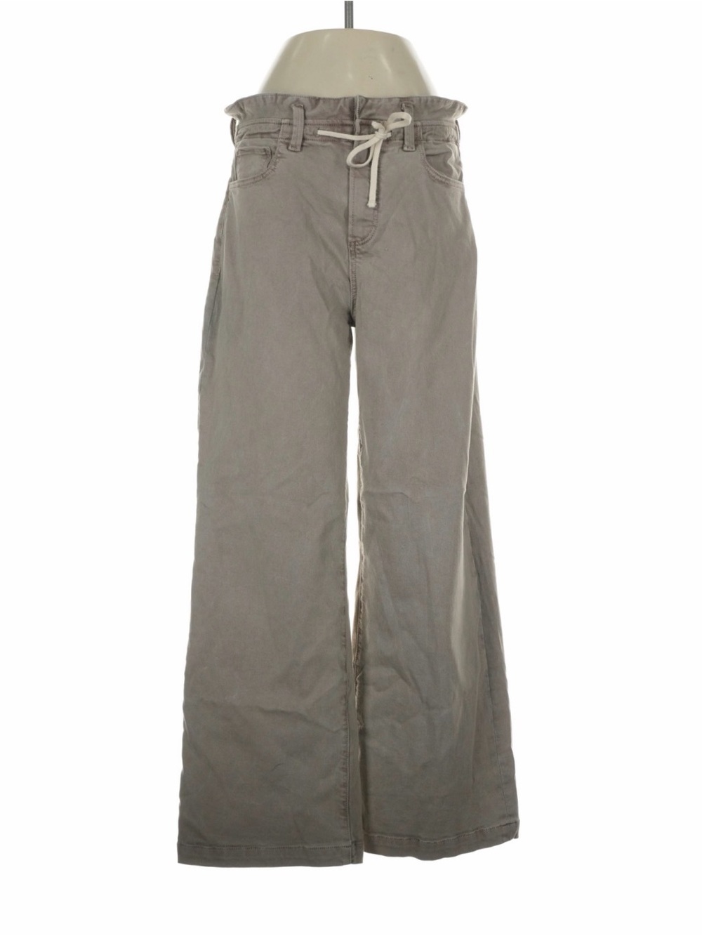 PAIGE Wide-Leg Drawstring Jeans in Taupe size 24